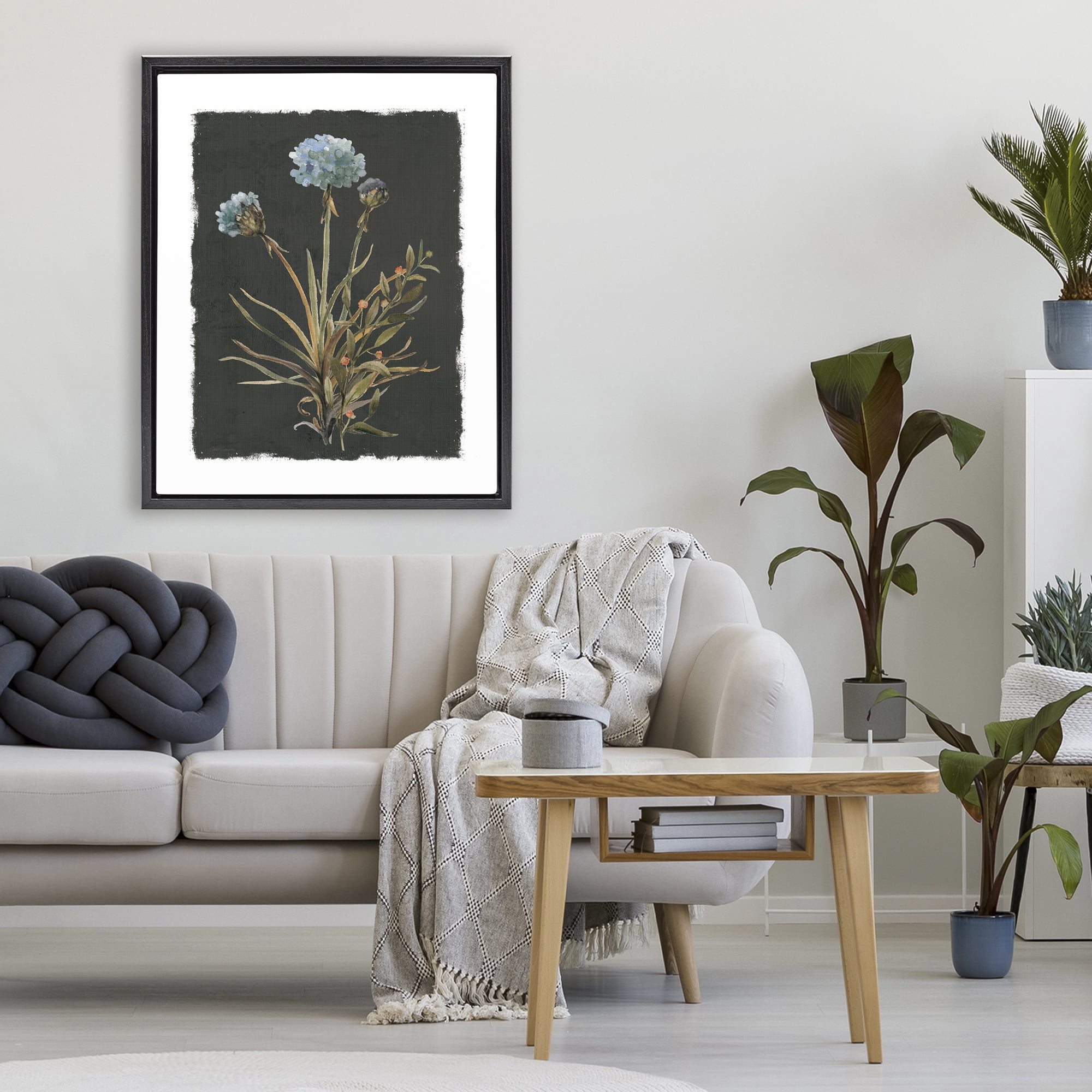Stupell Industries Cerulean Bloom on Dark Green Black Framed Floater Canvas Wall Art, design by Carol Robinson