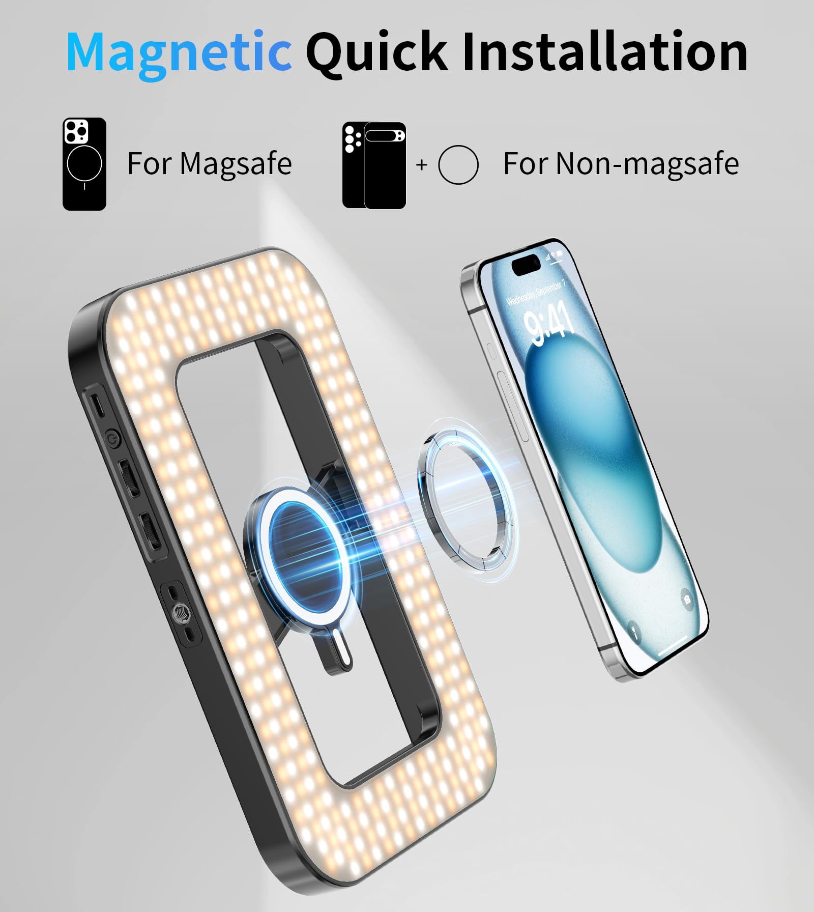 Magnetic 6000mah Rgb Selfie Ring Light For 448 Led Rechargeable Phone With Mini Tripod Stand  Double-sided Handheld Stabilizer Magsafe/phones/video Recording/photos