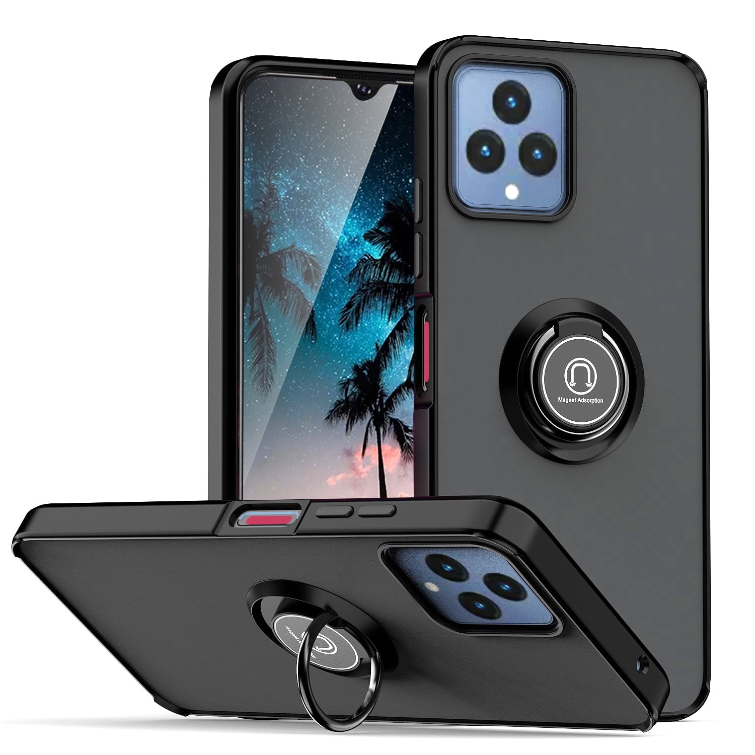TJS for T-Mobile REVVL 6 5G Phone Case, 360 Degrees Rotating Metal Ring Magnetic Support Kickstand Cover for REVVL 6 5G (Black)