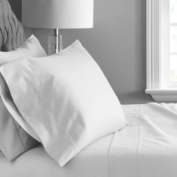 Hotel Style 600-Thread-Count Striped Sheet Set, Arctic White, Queen