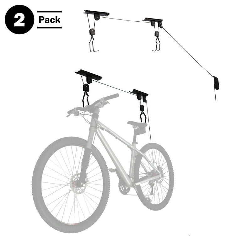 Set of 2 Hoist Pulley System Bike Hangers for Garage Overhead Ceiling Storage for Bicycles or Ladders with 100lb Capacity Each by RAD Cycle Walmart