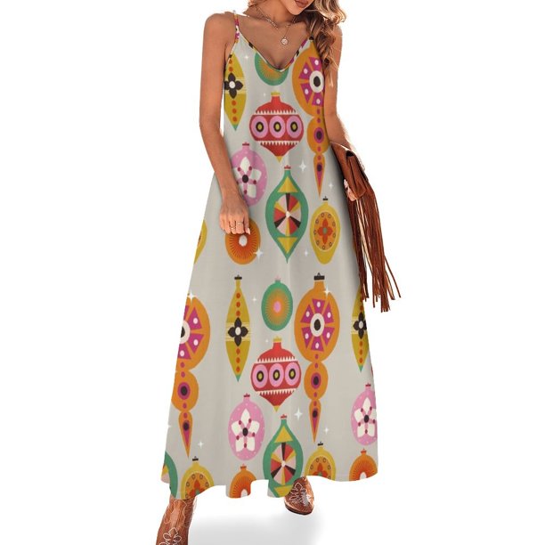 Vestido sin mangas con adornos retro de árbol de Navidad, elegante vestido de fiesta para mujer 2024, vestido de noche suelto de verano para mujer