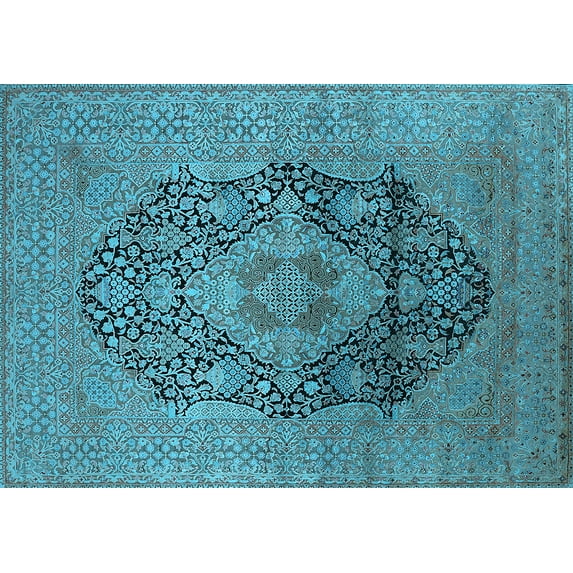 Ahgly Company Indoor Rectangle Oriental Light Blue Industrial Area Rugs, 2' x 3'