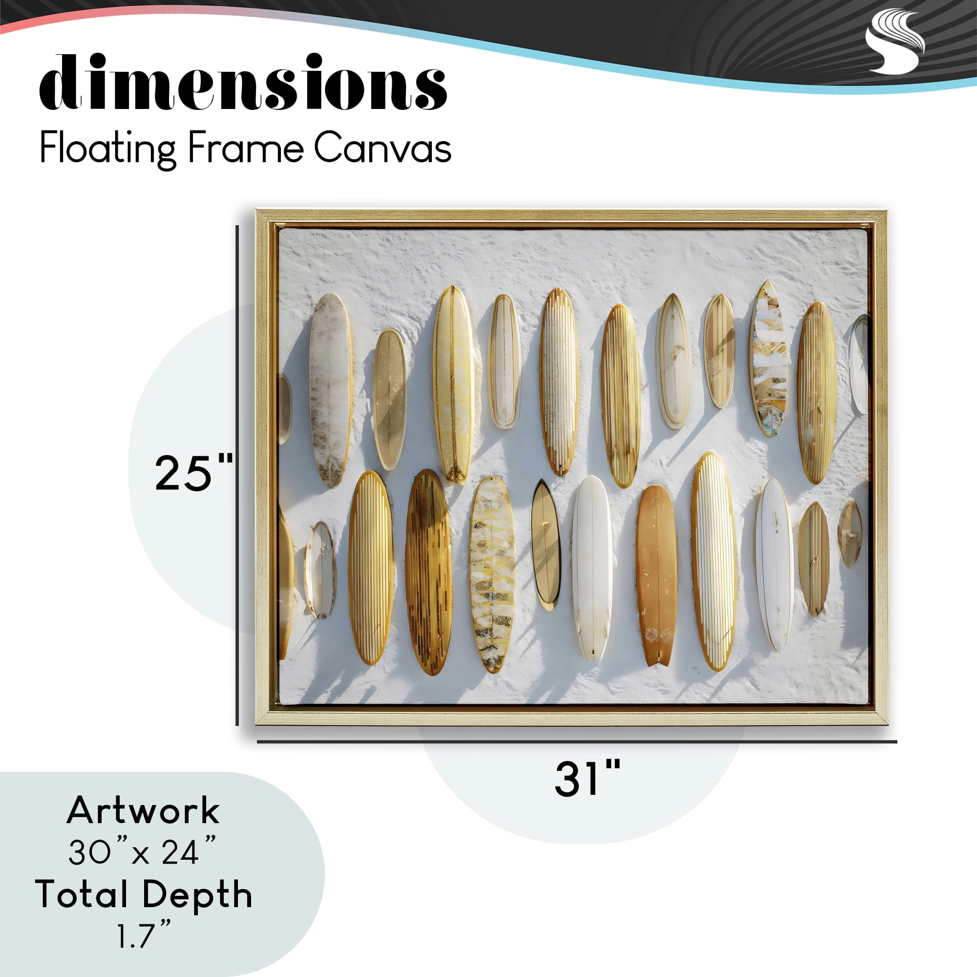 Stupell Industries Vintage Surfboard Collection Gold Framed Floater Canvas Wall Art, design by Franklyn Gregory