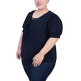 thumbnail image 2 of NY Collection Women's Plus Size Short Sleeve Balloon Sleeve Top With Hardware, 2 of 4