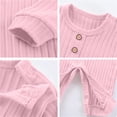 thumbnail image 5 of Agkizg Unisex Baby Ribbed Knit Romper, Long Sleeve Crew Neck Wooden Button Jumpsuit, Soft Stretchy Infant Fall Play Coverall, 5 of 6