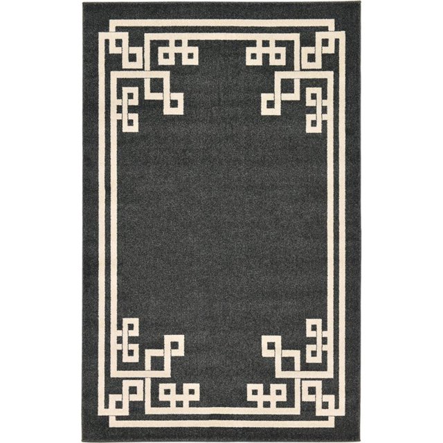 Unique Loom Athens Tribal Border Design Area Rug 5' x 8' Rectangular Black/Beige