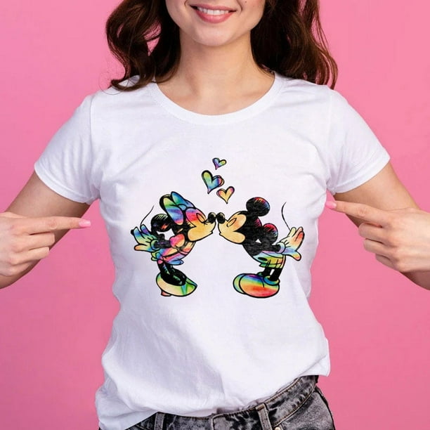 Cute Mickey Mouse Stitch Women's Casual Tops Harajuku Fashion Women's T-Shirts New Women's Crew Neck Tops Women's Short SleevesL Gao Jinjia LED