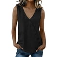 thumbnail image 2 of Qulqfy Casual Tank Tops for Women Sleeveless Cotton Linen Loose Basic Beach Diagonal Buttons Single pocket Vacation Womens Summer Tops Black XL, 2 of 8