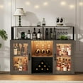 thumbnail image 3 of Huisuilinss Bar Cabinet with Power Outlets,Kitchen Buffet Sideboard with Led Lights and Glass Holder, Kithchen Bar with Glass Cabinet Doors,  Storage Buffet Cabinet Coffee Bar Cabinet, 3 of 6