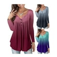 thumbnail image 3 of LAPA Womens Printed Henley V-Neck Casual Blouse Pleated Button Tunic Shirt Top, 3 of 5