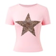 thumbnail image 6 of Graphic Tees for Women Casual Round Neck T Shirt Featuring Star Leopard Print Design for Spring Summer Women’s Top with Everyday Wardrobe Pink XL, 6 of 7