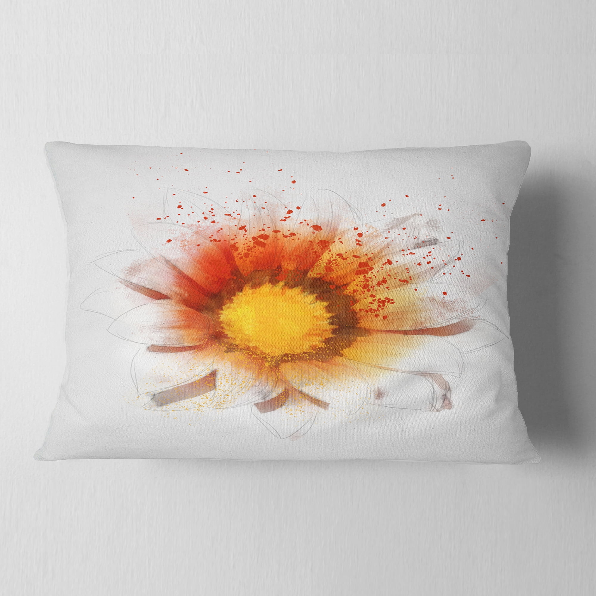 Designart Yellow Orange Flower Watercolor - Flower Throw Pillow - 12x20