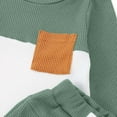 thumbnail image 7 of Huowey Girls Outfits Sweatshirt Set Long Sleeve Color Block Crewneck Pullover Sport Trousers Cozy Suit Fall Winter Clothing For Girls,Green,12-18 Months, 7 of 7