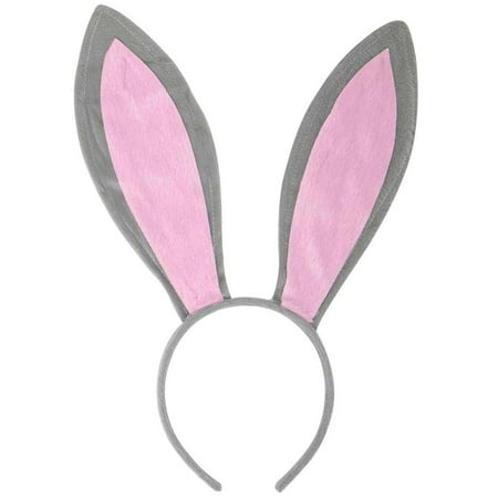 Funcredible Bunny Ears Headband for Kids and Adults (Gray + Pink)