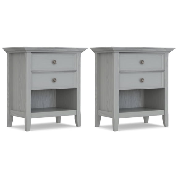 Simpli Home Amherst 24 inch Solid Wood Traditional Bedside Table in Fog Grey (Set of 2)