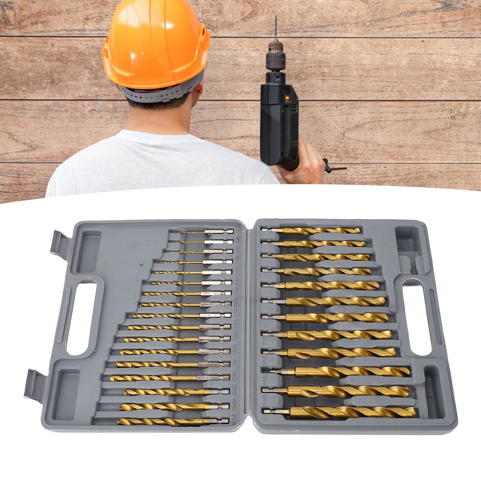 YAHHU 39-Piece Twist Drill Bit Set Ti Coated HSS 1/4 Inch Hex Shank 5/64 to 1/2 Inches (1.98-12.7 mm) Impact Bits with Limit Rings and Storage Box for Wood Metal Plastic