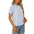 thumbnail image 4 of INSPIRE CHIC Women's Blouse Floral Ruffled Short Sleeve Ruffle Neck Casual Blouses S Sky Blue, 4 of 6