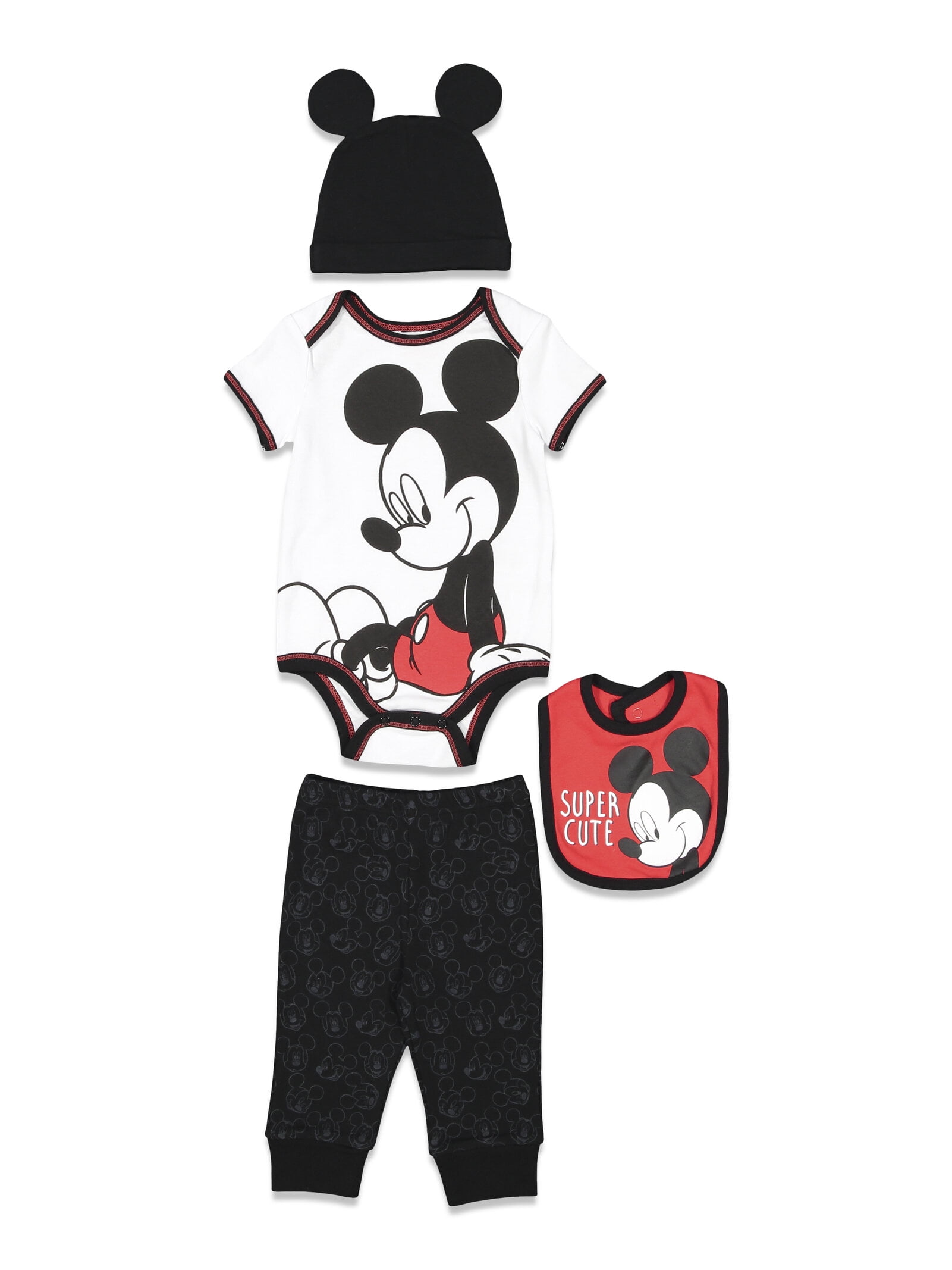 Disney Mickey Mouse Infant Baby Boys 4 Piece Outfit Set Bodysuit Pants