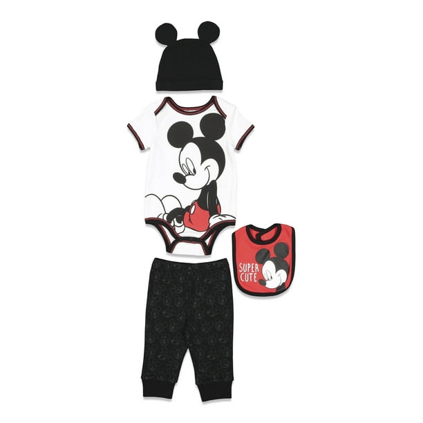 Disney Mickey Mouse Infant Baby Boys 4 Piece Outfit Set Bodysuit Pants