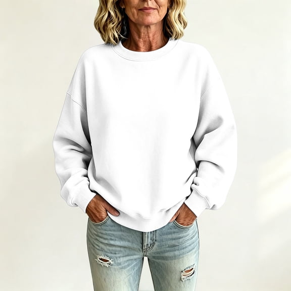 Crew Neck Sweatshirts Women Long Sleeve No Hood Pullover Sweatshirts Fall Causal Loose Sweatshirts, L