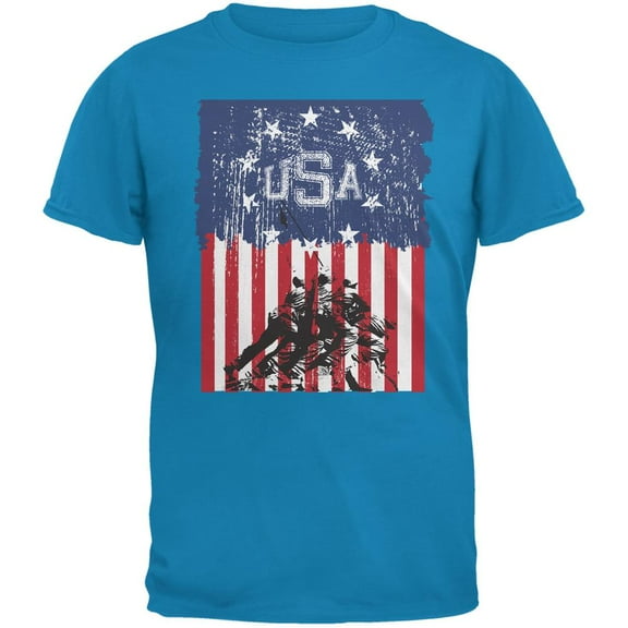 USA Distressed Flag Iwo Jima Sapphire Blue Adult T-Shirt - 2X-Large