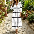 thumbnail image 2 of Lnmiateer Women Boho Maxi V Neck Dress Ruffle Lace Up Bust Puff 3/4 Sleeve Elastic Waist Side Slit Flowy Beach Long Casual Wear, 2 of 7