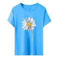 thumbnail image 2 of Hauts d'Été pour Femmes, Blouses Décontractées Élégantes 2024, T-Shirts à Manches Courtes Imprimés, Col Rond, Ample, Bleu, 2 of 5