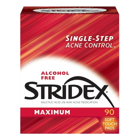 Stridex Maximum Strength Acne Treatment Pads, Alcohol Free, 2% Salicylic Acid, Face Wipes, 90 wipes