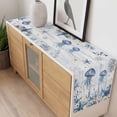 thumbnail image 3 of Ocean Jellyfish Table Runner Blue Yellow Sea Star Shell Coral White Wood Grain Table Runners Dresser Scarves Holiday Kitchen Dining Table Decoration for Home Party Indoor 13x108 Inch, 3 of 9