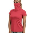 thumbnail image 2 of Clearance under 10!Sevevn Women's Summer Casual Solid Color Short Sleeve Solid Color Face Mask For Sun Protection Lightweight Tops Summer Gift Red XL, 2 of 7