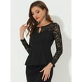 thumbnail image 2 of INSPIRE CHIC Blusa de encaje floral elegante de manga larga con cuello redondo para mujer Negro S, 2 of 5