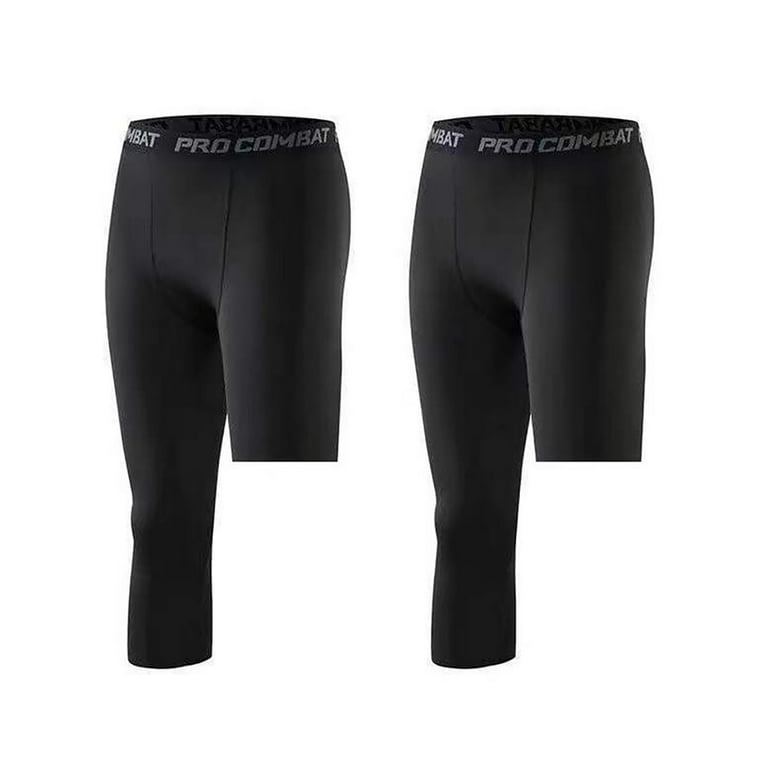 Men's 3/4 One Leg Compression Capri Tights Pants Athletic Base