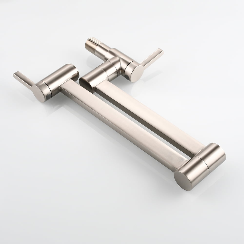 Lowestbest Brass Wall Mounted Foldable Faucet, Double Handles Fuacet, Cold Water Kitchen Tap, Brushed Nickel Lowestbest Brass Wall Mounted Foldable Faucet, Double Handles Fuacet, Cold Water Kitchen Tap, Brushed Nickel