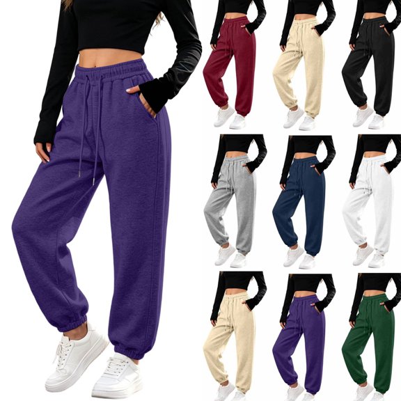 Y2K Pants for Women Solid Color Casual Elastic Waist Drawstring Straight Leg Joggers Pockets Sweatpant for Any Occasion