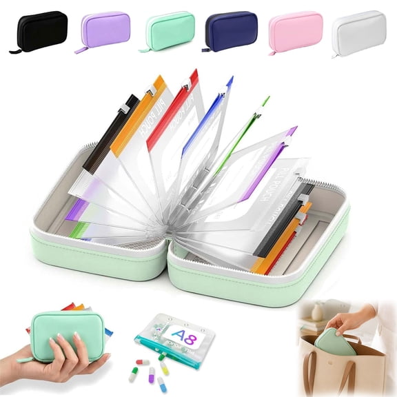 Pillypal,Waterproof Pill Organizer, 14 Color Coded Pill Pouches for Travel, Leakproof Zippered Storage Case for Daily Pills,Suitable for Seniors & Elderly Users(Green)