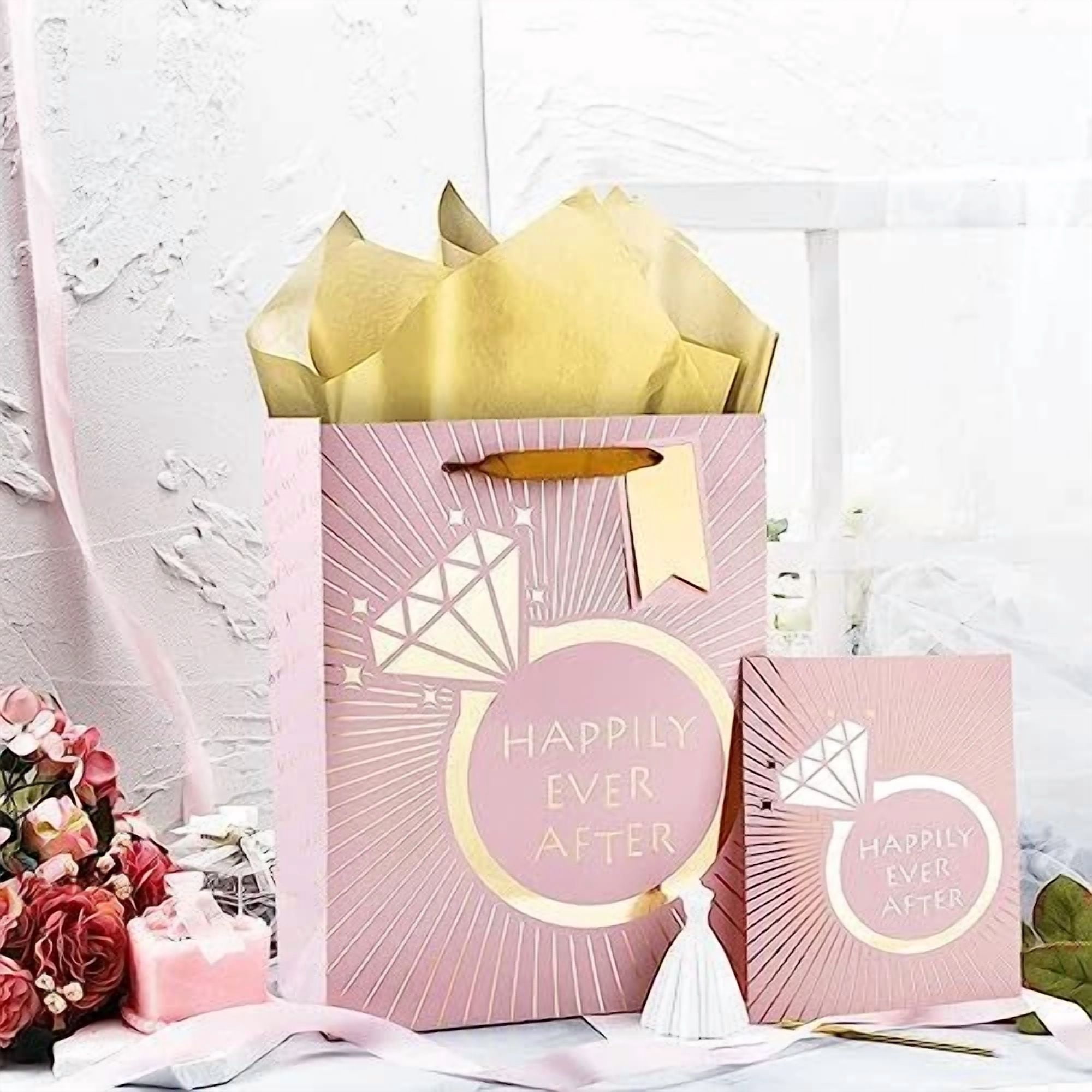 BUTTERFLY- Wedding Gift Bag With Tissue Paper, Gift Tag And Greeting Wedding Ring/Pink