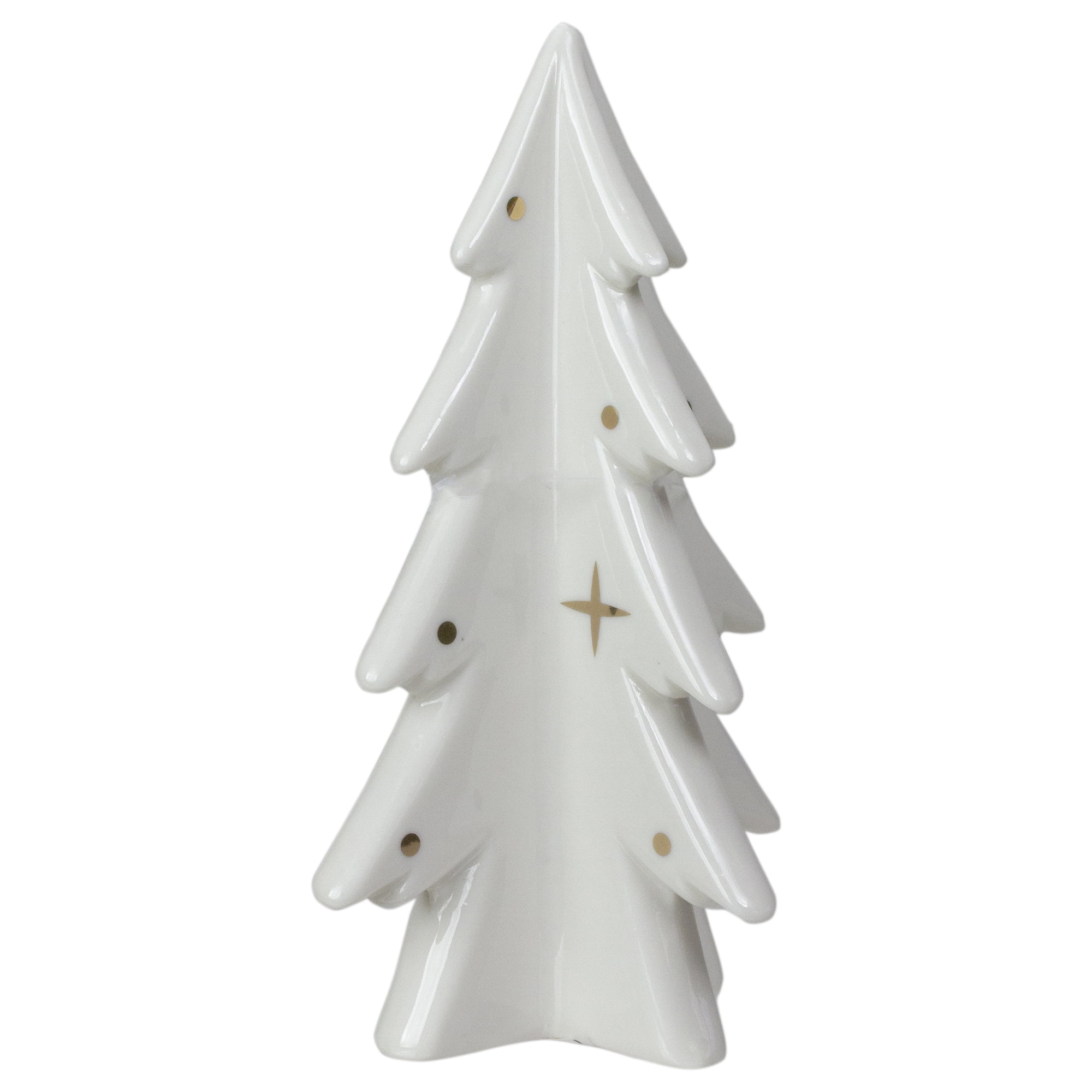 6.25" White and Gold Ceramic Mini Christmas Tree Tabletop Decoration