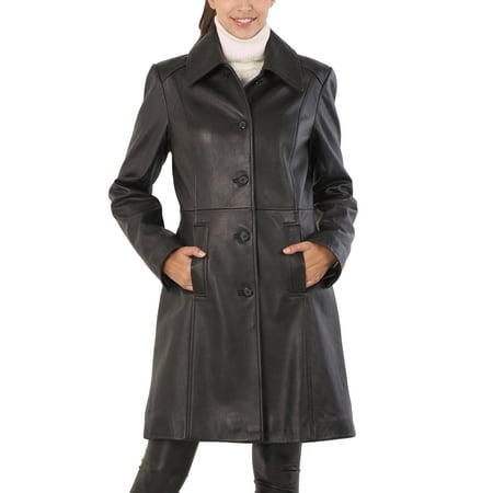 Women Amber Lambskin Leather Walking Coat (Regular & Plus Size & Petite)