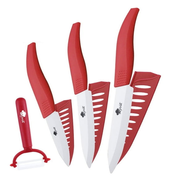 3-Piece Myvit Kitchen Knives Set 5-inch Sharp Ceramic Blade Knife 4-inch and 3-inch Fruit Paring Knife for Cutting Boneless Meats, Sashimi, Fruits and Vegetables