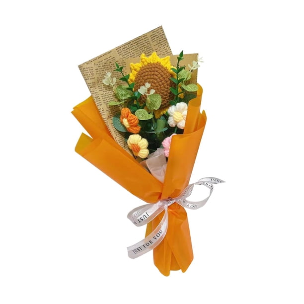Ramo de flores de crochet terminado Ramo de margaritas de flores de tejido Exquisito Naranja