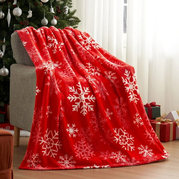 Cinvoph Christmas Throw Blanket, Super Soft Snowflake Flannel Fleece Blanket for Couch Bedroom, Microfiber Blankets for Holiday Party Home Decorations, 40 x 50 Inch, Red