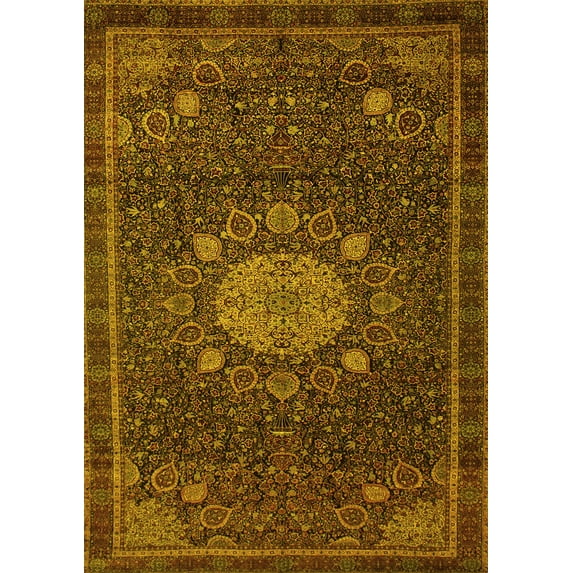 Ahgly Company Machine Washable Indoor Rectangle Medallion Yellow Traditional Area Rugs, 2' x 3'