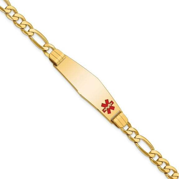 Auriga Fine Jewelry 14K Yellow Gold Soft Flat Figaro Link Id Bracelet 7 inch for Women(L- 7inch, W- 13.5mm)