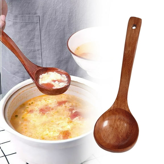 XSCPXTT Solid Wood Soup Spoons with Long Handles Natural Wooden Flatware for Serving Soup Salad Dessert and Rice Kitchen Utensils for Home and Restaurant Use Tableware Brown