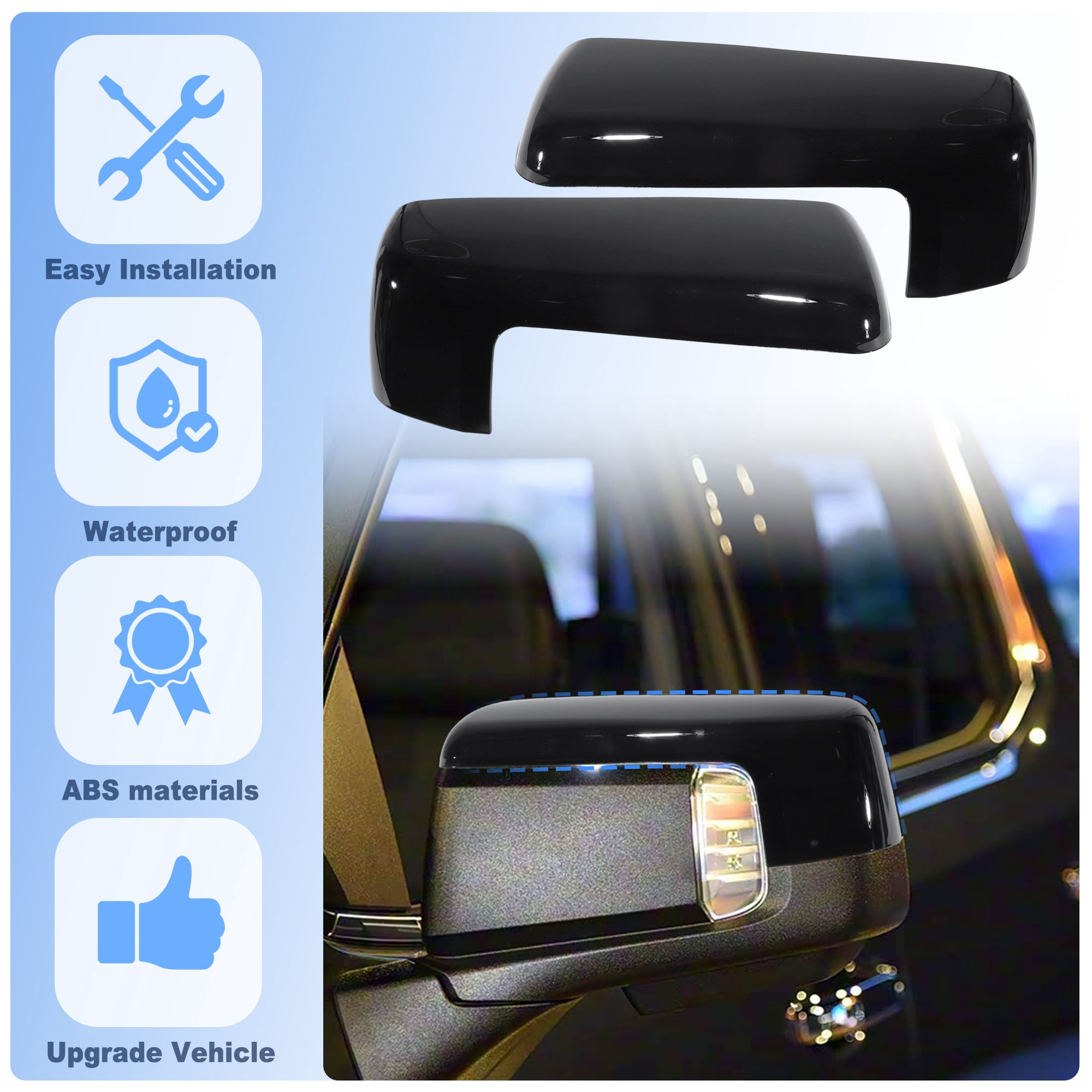 Unique Bargains Gloss Black Clip-On Mirror Cap Covers for Chevrolet Silverado 1500