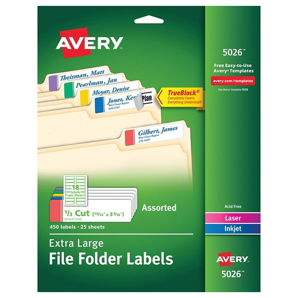 Extra-Large File Folder Labels in Assorted Colors for Laser and Inkjet Printers with TrueBlock ...