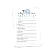 Elephant Baby Shower Word Scramble Game 25 Pack Unscramble Guessing Activity Cards - Boys Cute Jungle Animal Event Blue and Grey - Printed 4x6 Set - Paper Clever Party