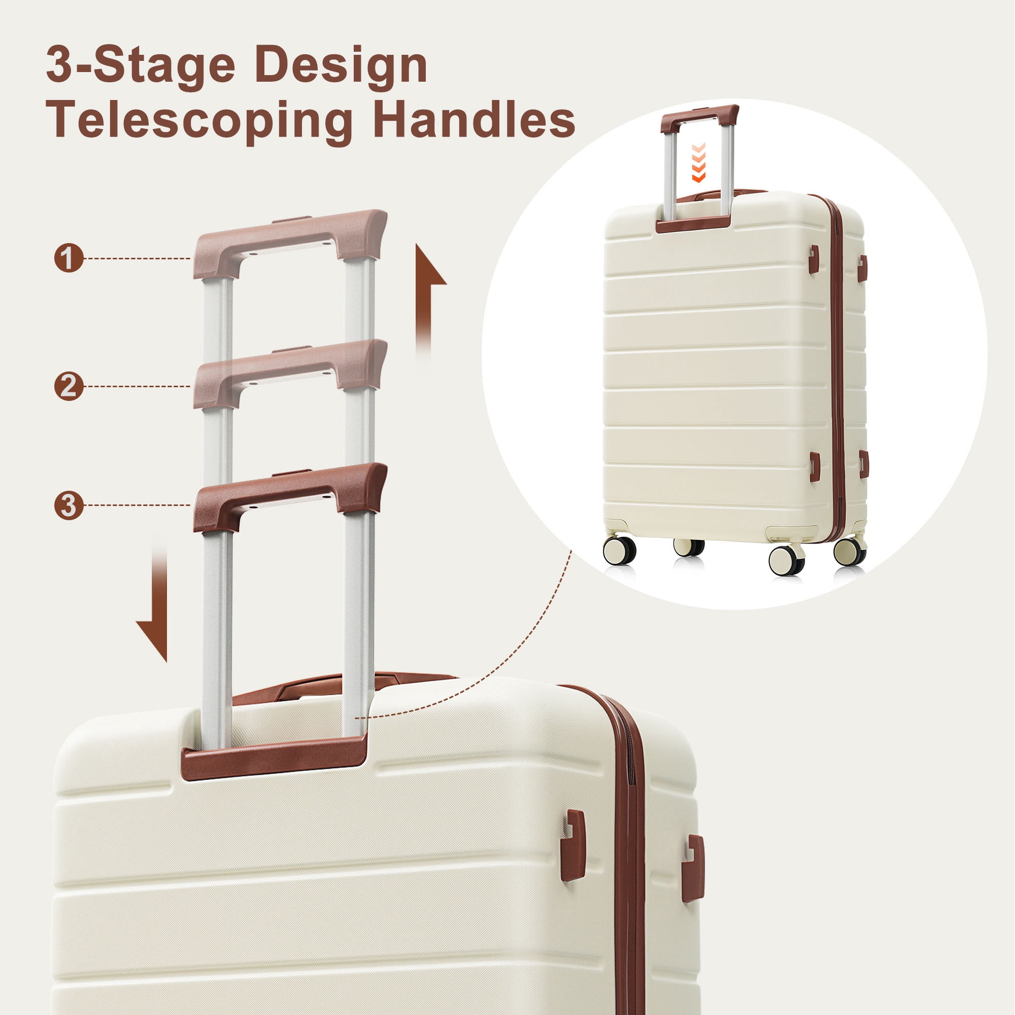 Euroco 6 Piece Hardshell Luggage Sets, Lightweight Suitcase Set with TSA Lock, Spinner Wheels & Expandable Travel Duffel Bag,14/20/24/28 Inch,Ivory