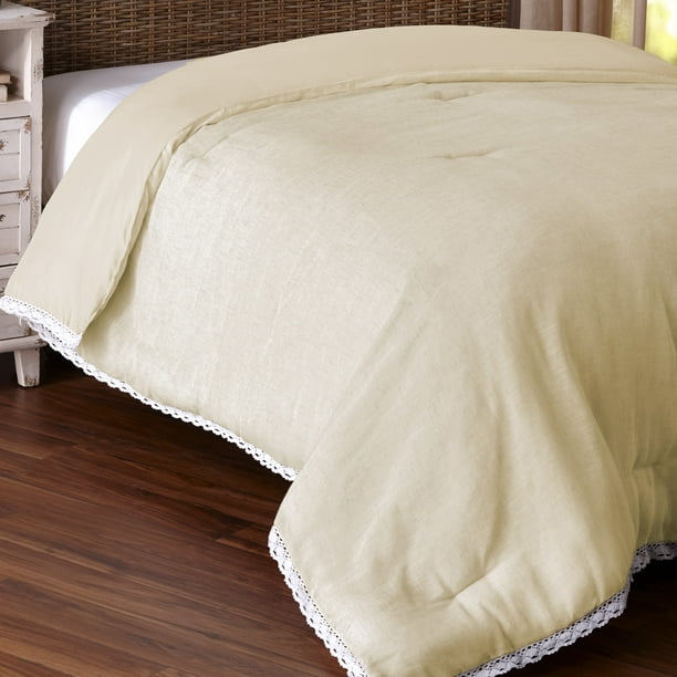 Farmhouse Prairie Lace Trim Bedding Comforter with a Burlap Look Full